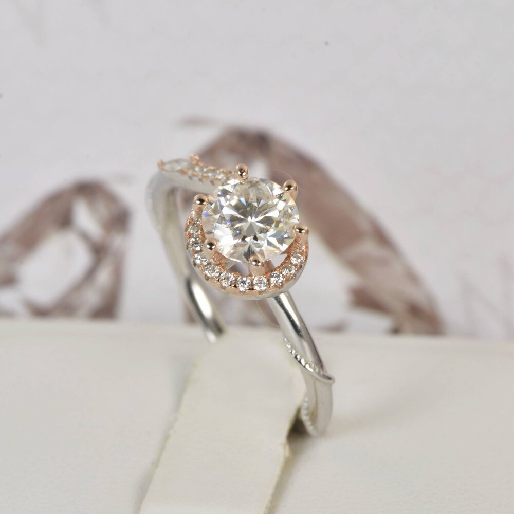 Moissanite Ring 1ct Halo Wedding Engagement NEW 6